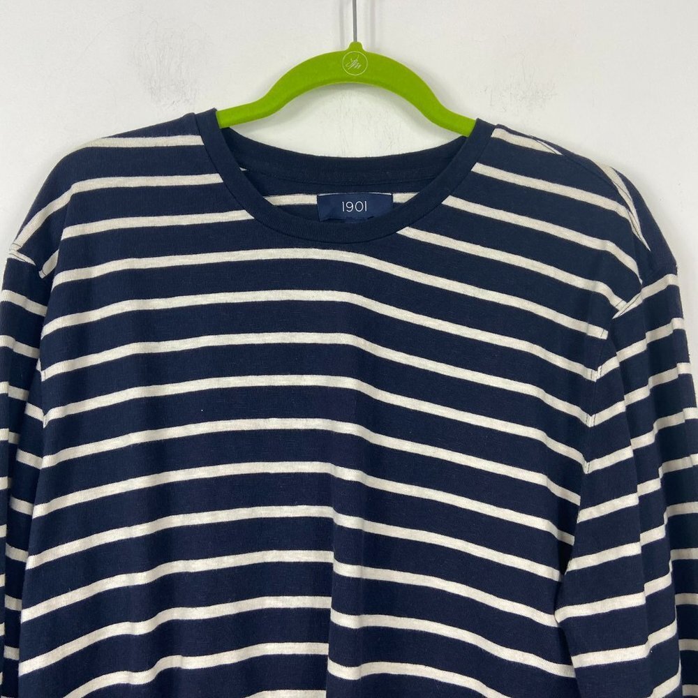 1901 Sz XL Men's Blue Striped Long Sleeve‎ Knit Lightweight Sweater - Picture 2 of 8